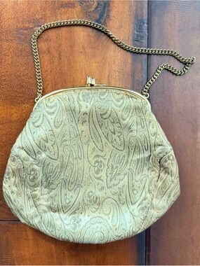 Vintage Gold Paisley Evening Chain-Handle Handbag with Lipstick Holder